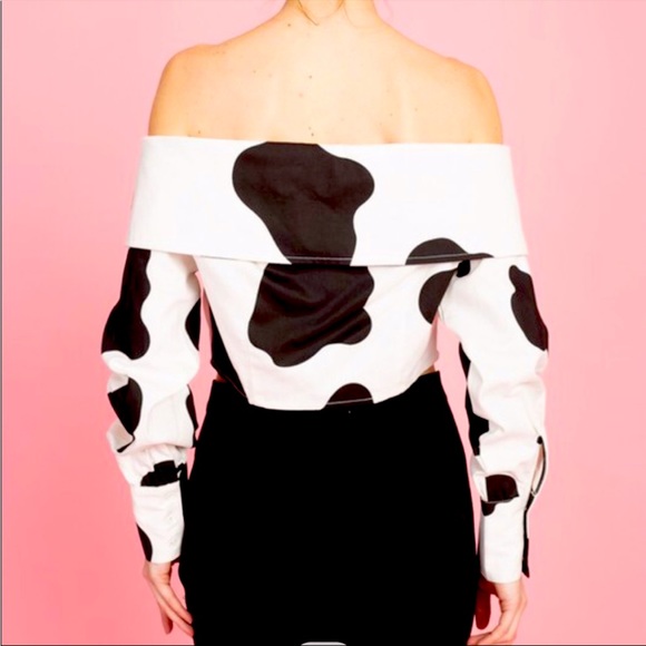 Cow print off the shoulders longsleeves top - Picture 3 of 3